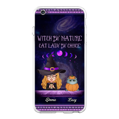 Custom Personalized Witch Phone Case for iPhone/ Samsung - Gift Idea For Halloween/ Pet Lovers with up to 5 Pets - Witch By Nature, Cat Lady By Choice