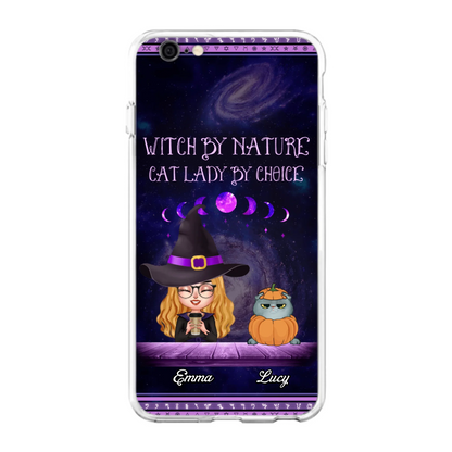 Custom Personalized Witch Phone Case for iPhone/ Samsung - Gift Idea For Halloween/ Pet Lovers with up to 5 Pets - Witch By Nature, Cat Lady By Choice
