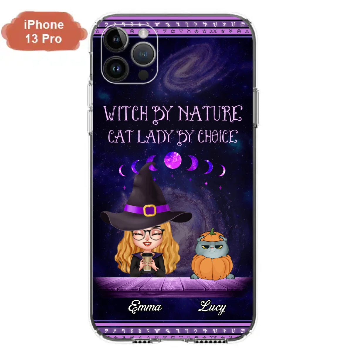Custom Personalized Witch Phone Case for iPhone/ Samsung - Gift Idea For Halloween/ Pet Lovers with up to 5 Pets - Witch By Nature, Cat Lady By Choice