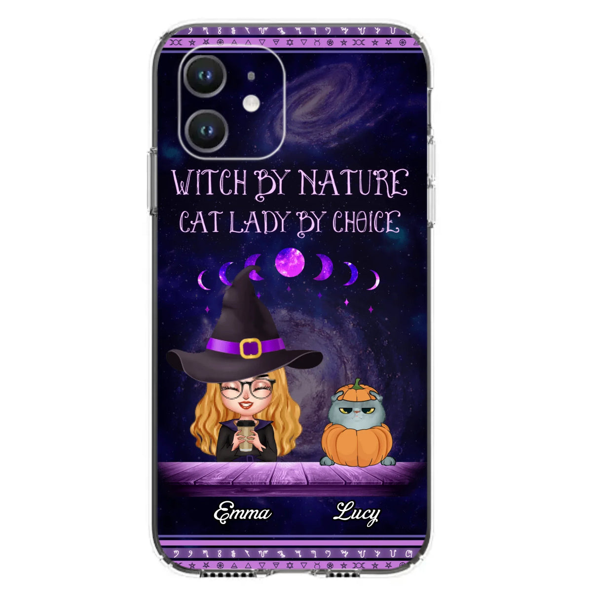 Custom Personalized Witch Phone Case for iPhone/ Samsung - Gift Idea For Halloween/ Pet Lovers with up to 5 Pets - Witch By Nature, Cat Lady By Choice