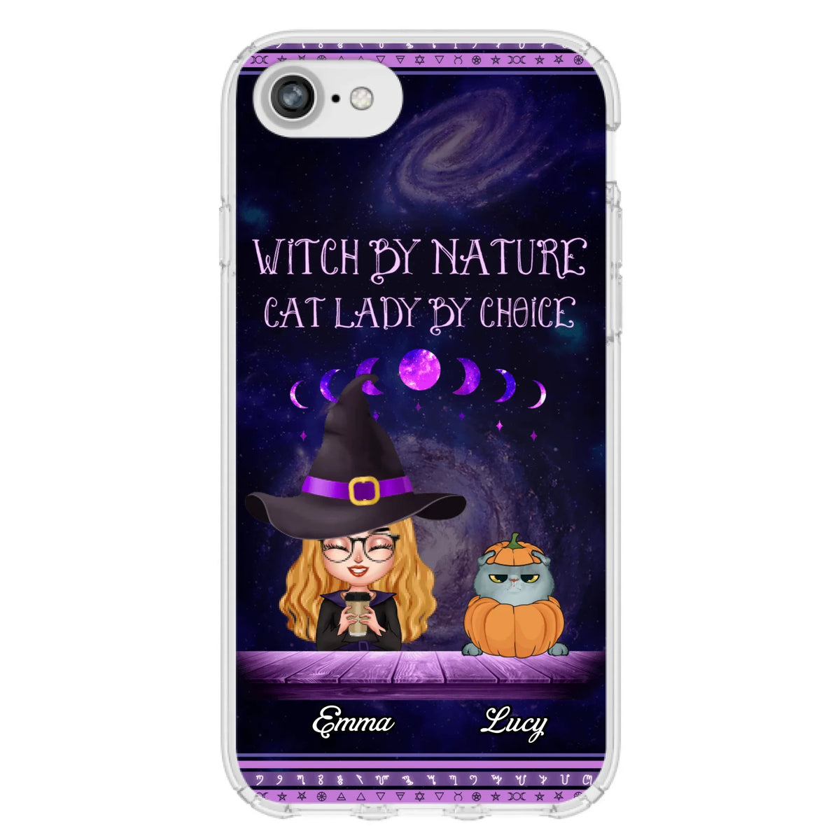 Custom Personalized Witch Phone Case for iPhone/ Samsung - Gift Idea For Halloween/ Pet Lovers with up to 5 Pets - Witch By Nature, Cat Lady By Choice