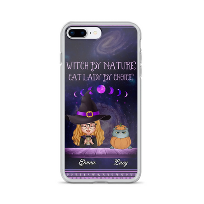 Custom Personalized Witch Phone Case for iPhone/ Samsung - Gift Idea For Halloween/ Pet Lovers with up to 5 Pets - Witch By Nature, Cat Lady By Choice