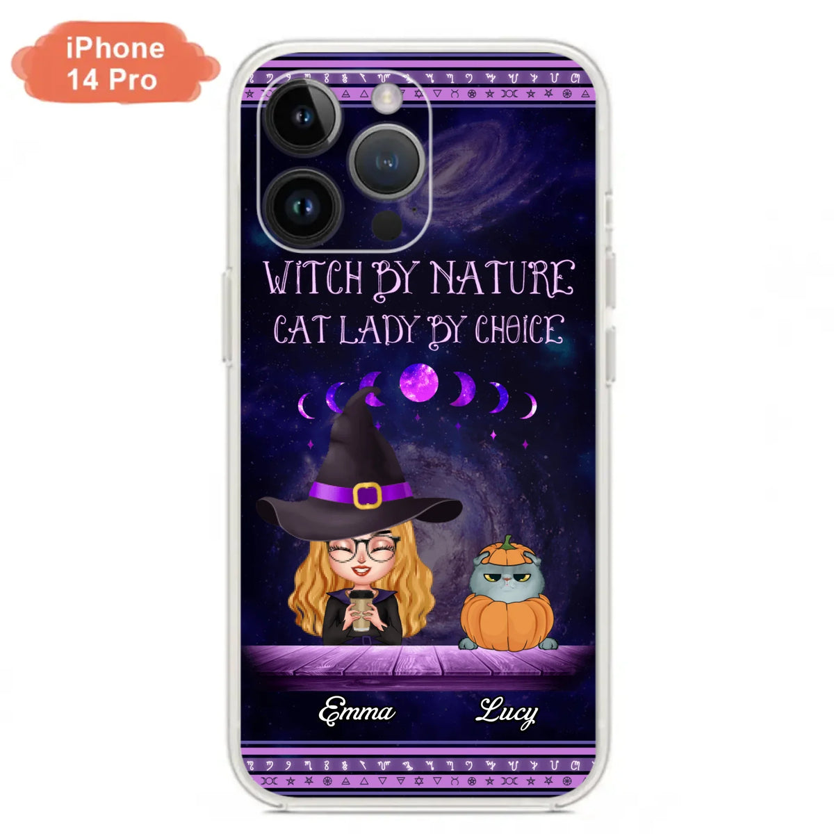 Custom Personalized Witch Phone Case for iPhone/ Samsung - Gift Idea For Halloween/ Pet Lovers with up to 5 Pets - Witch By Nature, Cat Lady By Choice
