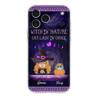 Custom Personalized Witch Phone Case for iPhone/ Samsung - Gift Idea For Halloween/ Pet Lovers with up to 5 Pets - Witch By Nature, Cat Lady By Choice
