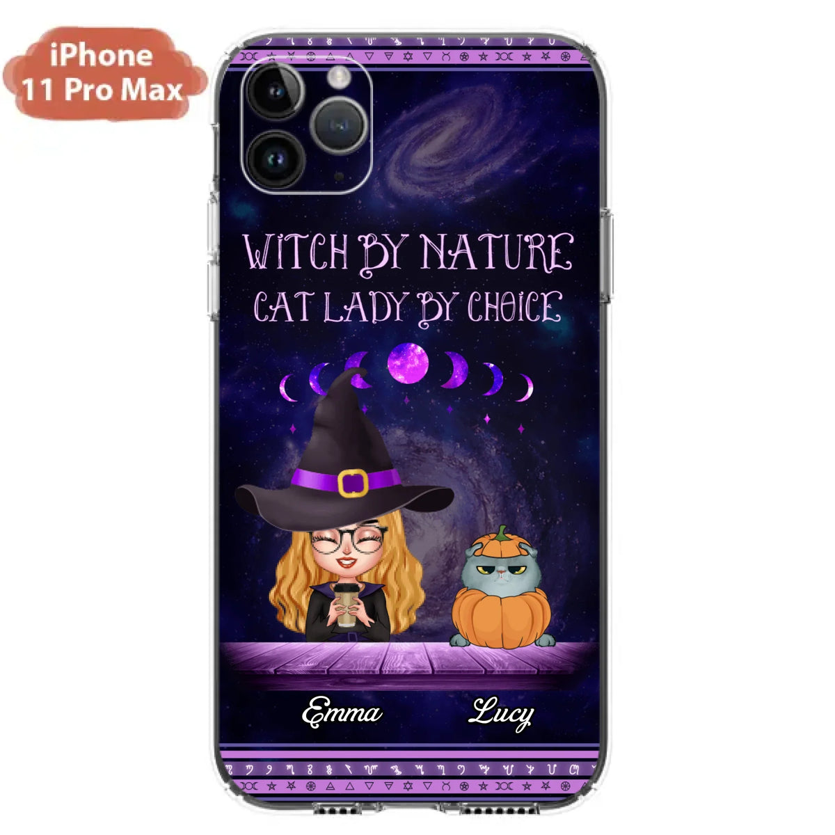 Custom Personalized Witch Phone Case for iPhone/ Samsung - Gift Idea For Halloween/ Pet Lovers with up to 5 Pets - Witch By Nature, Cat Lady By Choice