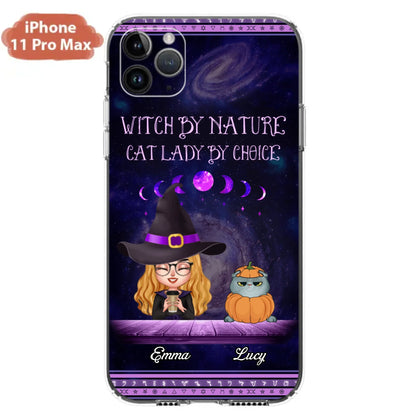 Custom Personalized Witch Phone Case for iPhone/ Samsung - Gift Idea For Halloween/ Pet Lovers with up to 5 Pets - Witch By Nature, Cat Lady By Choice