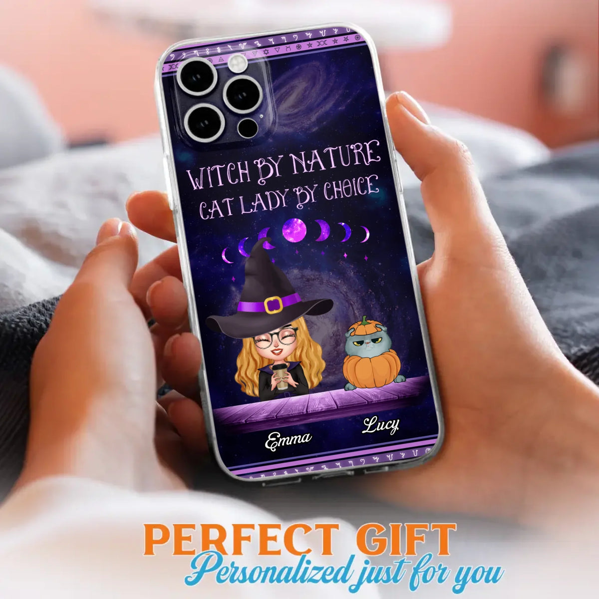 Custom Personalized Witch Phone Case for iPhone/ Samsung - Gift Idea For Halloween/ Pet Lovers with up to 5 Pets - Witch By Nature, Cat Lady By Choice