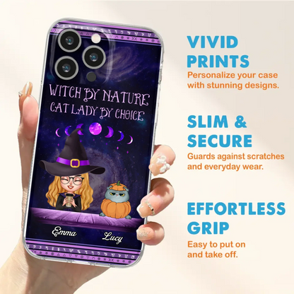Custom Personalized Witch Phone Case for iPhone/ Samsung - Gift Idea For Halloween/ Pet Lovers with up to 5 Pets - Witch By Nature, Cat Lady By Choice