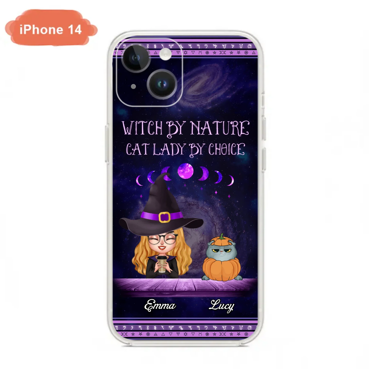 Custom Personalized Witch Phone Case for iPhone/ Samsung - Gift Idea For Halloween/ Pet Lovers with up to 5 Pets - Witch By Nature, Cat Lady By Choice