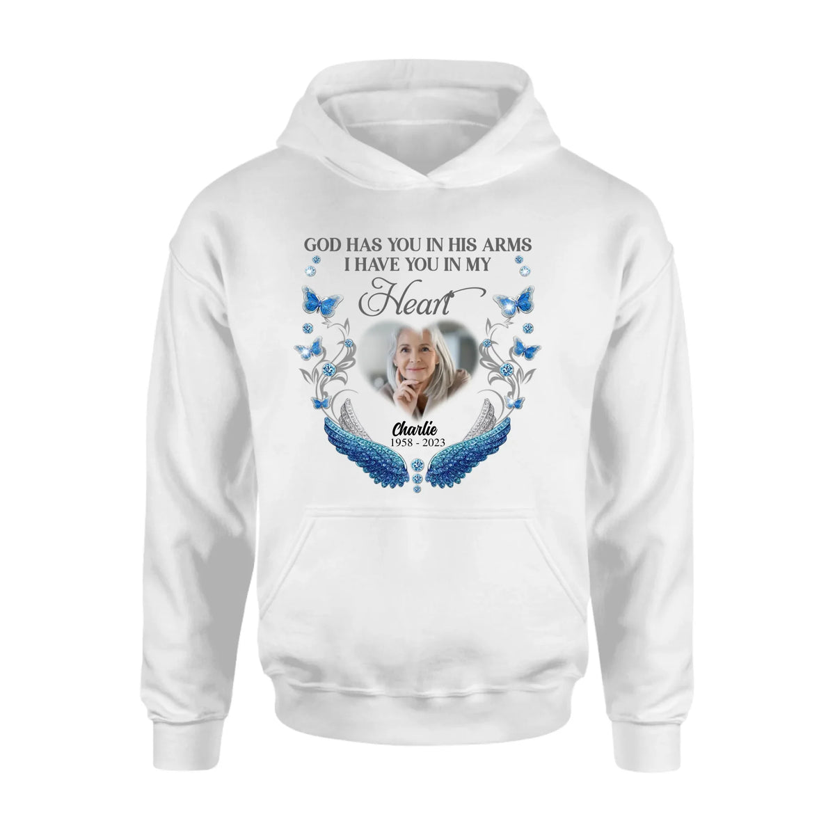 Personalized Memorial Photo Shirt/Hoodie - Memorial Gift Idea for Mother's Day/Father's Day - God Has You In His Arms I Have You In My Heart