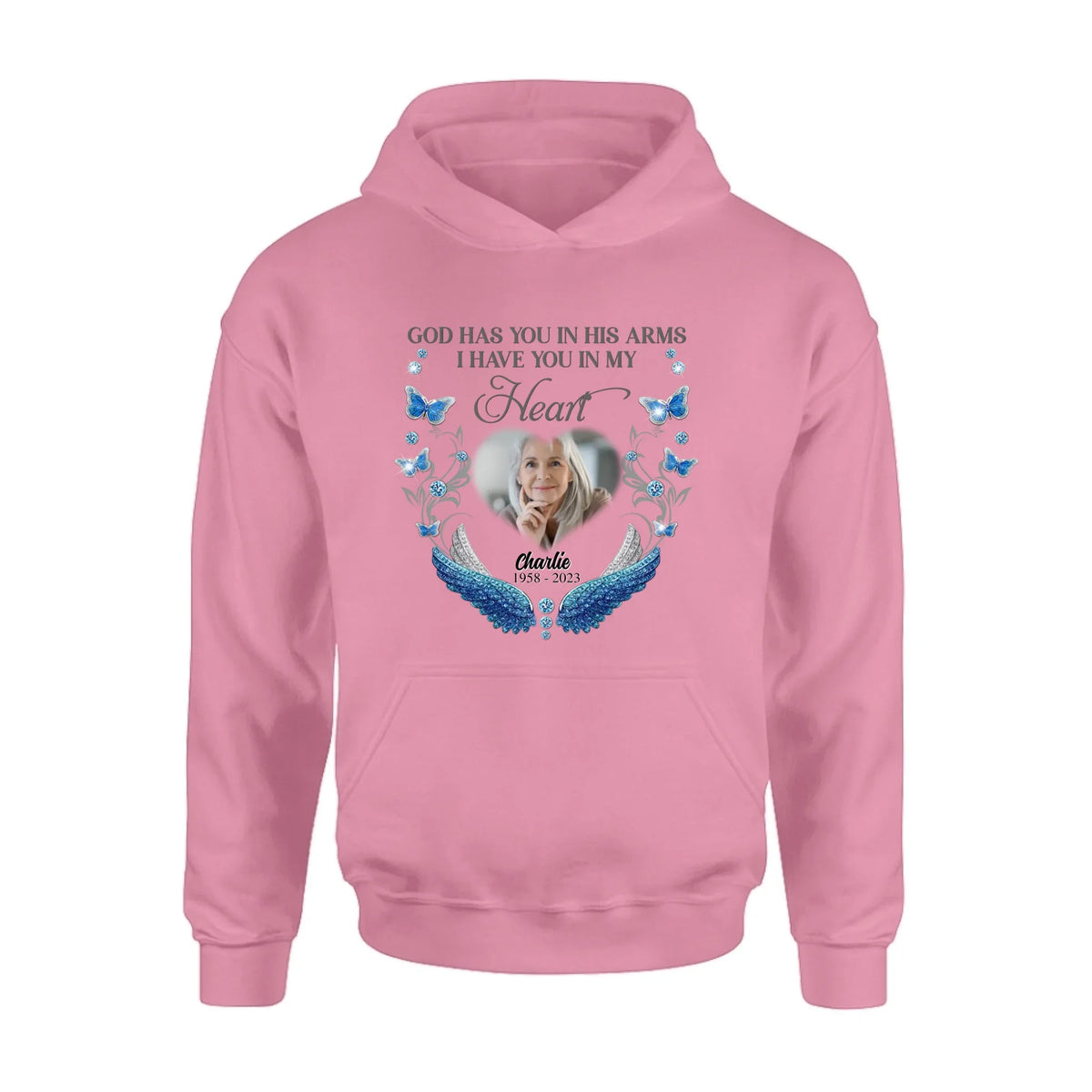 Personalized Memorial Photo Shirt/Hoodie - Memorial Gift Idea for Mother's Day/Father's Day - God Has You In His Arms I Have You In My Heart