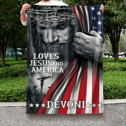 Personalized Patriotic Christian Flag - Independence Day Gift - Loves Jesus and America Too