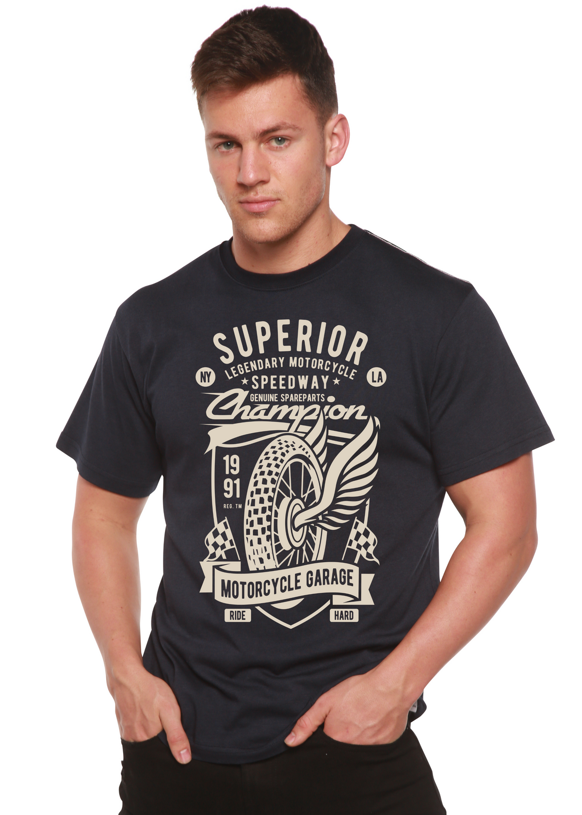 Superior Motorcycle Spun Bamboo® Men's Bamboo Viscose/Organic Cotton Short Sleeve Graphic T-Shirt