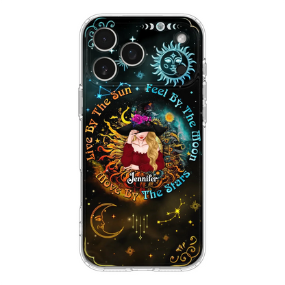 Custom Personalized Witch Phone Case - Gift Idea For Halloween/Witch Lovers - Live By The Sun Feel By The Moon Move By The Stars - Case For iPhone &  Samsung