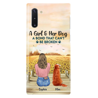 Custom Personalized Dog Mom Phone Case - Gift Idea For Dog Lover - A Girl & Her Dog A Bond That Can't Be Broken - Case For iPhone/ Samsung