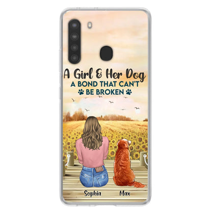 Custom Personalized Dog Mom Phone Case - Gift Idea For Dog Lover - A Girl & Her Dog A Bond That Can't Be Broken - Case For iPhone/ Samsung