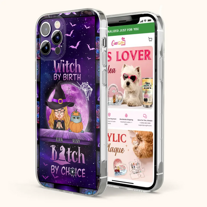 Custom Personalized Witch Phone Case - Gift Idea For Witch/ Dog/ Cat Lover - Upto 5 Pets - Witch By Birth - Case For iPhone/ Samsung