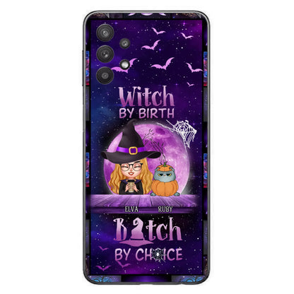 Custom Personalized Witch Phone Case - Gift Idea For Witch/ Dog/ Cat Lover - Upto 5 Pets - Witch By Birth - Case For iPhone/ Samsung