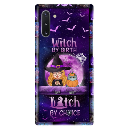 Custom Personalized Witch Phone Case - Gift Idea For Witch/ Dog/ Cat Lover - Upto 5 Pets - Witch By Birth - Case For iPhone/ Samsung