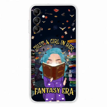 Custom Personalized Reading Book Phone Case - Gift Idea For Book Lovers - Just A Girl In Her Fantasy Era - Case For iPhone/ Samsung