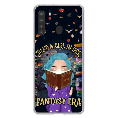 Custom Personalized Reading Book Phone Case - Gift Idea For Book Lovers - Just A Girl In Her Fantasy Era - Case For iPhone/ Samsung