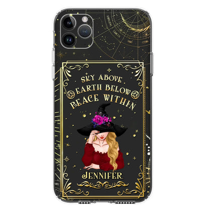 Custom Personalized Witch Tarrot Card Phone Case - Gift Idea For Witch/ Tarrot Lover - Sky Above Earth Below Peace Within - Case For iPhone/ Samsung