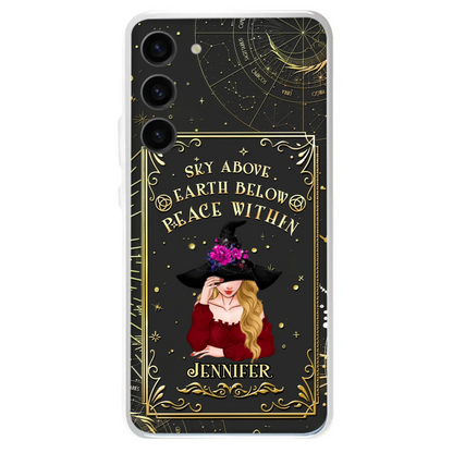 Custom Personalized Witch Tarrot Card Phone Case - Gift Idea For Witch/ Tarrot Lover - Sky Above Earth Below Peace Within - Case For iPhone/ Samsung
