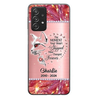 Custom Personalized Memorial Cat Phone Case - Memorial Gift For Cat Lover -  The Moment Your Heart Stopped Mine Changed Forever - Case For iPhone/ Samsung