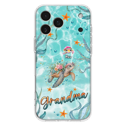 Custom Personalized Grandma Ocean Turtles Phone Case - Gift Idea For Grandma/ Mom - Up to 10 Kids - Case For iPhone/ Samsung