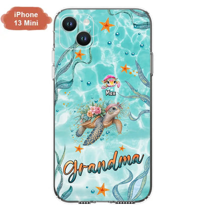 Custom Personalized Grandma Ocean Turtles Phone Case - Gift Idea For Grandma/ Mom - Up to 10 Kids - Case For iPhone/ Samsung