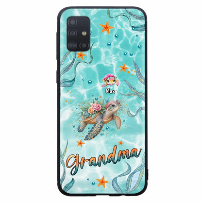 Custom Personalized Grandma Ocean Turtles Phone Case - Gift Idea For Grandma/ Mom - Up to 10 Kids - Case For iPhone/ Samsung