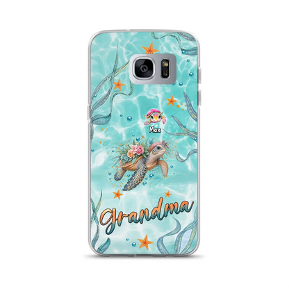 Custom Personalized Grandma Ocean Turtles Phone Case - Gift Idea For Grandma/ Mom - Up to 10 Kids - Case For iPhone/ Samsung