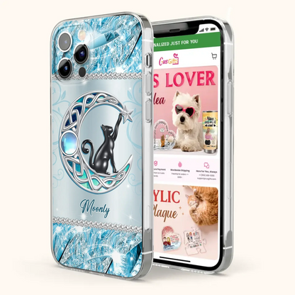 Custom Personalized Black Cat Moonstone Phone Case - Gift Idea For Cat Lover - Case For iPhone/ Samsung