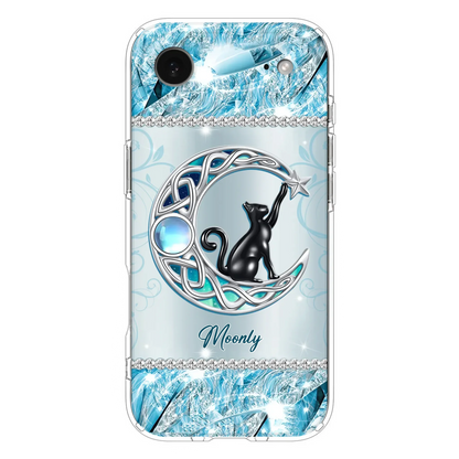 Custom Personalized Black Cat Moonstone Phone Case - Gift Idea For Cat Lover - Case For iPhone/ Samsung