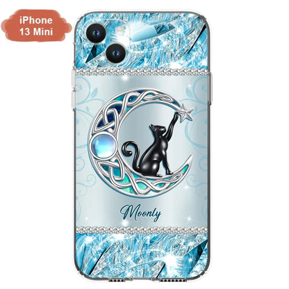 Custom Personalized Black Cat Moonstone Phone Case - Gift Idea For Cat Lover - Case For iPhone/ Samsung