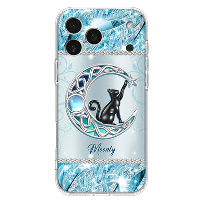 Custom Personalized Black Cat Moonstone Phone Case - Gift Idea For Cat Lover - Case For iPhone/ Samsung