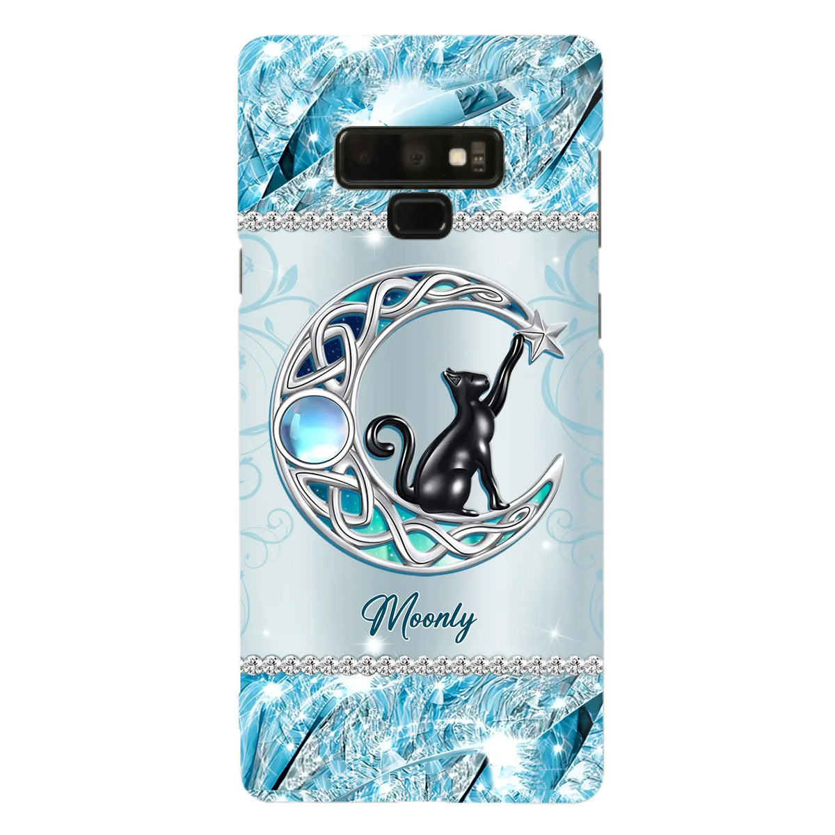 Custom Personalized Black Cat Moonstone Phone Case - Gift Idea For Cat Lover - Case For iPhone/ Samsung