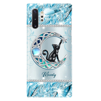 Custom Personalized Black Cat Moonstone Phone Case - Gift Idea For Cat Lover - Case For iPhone/ Samsung