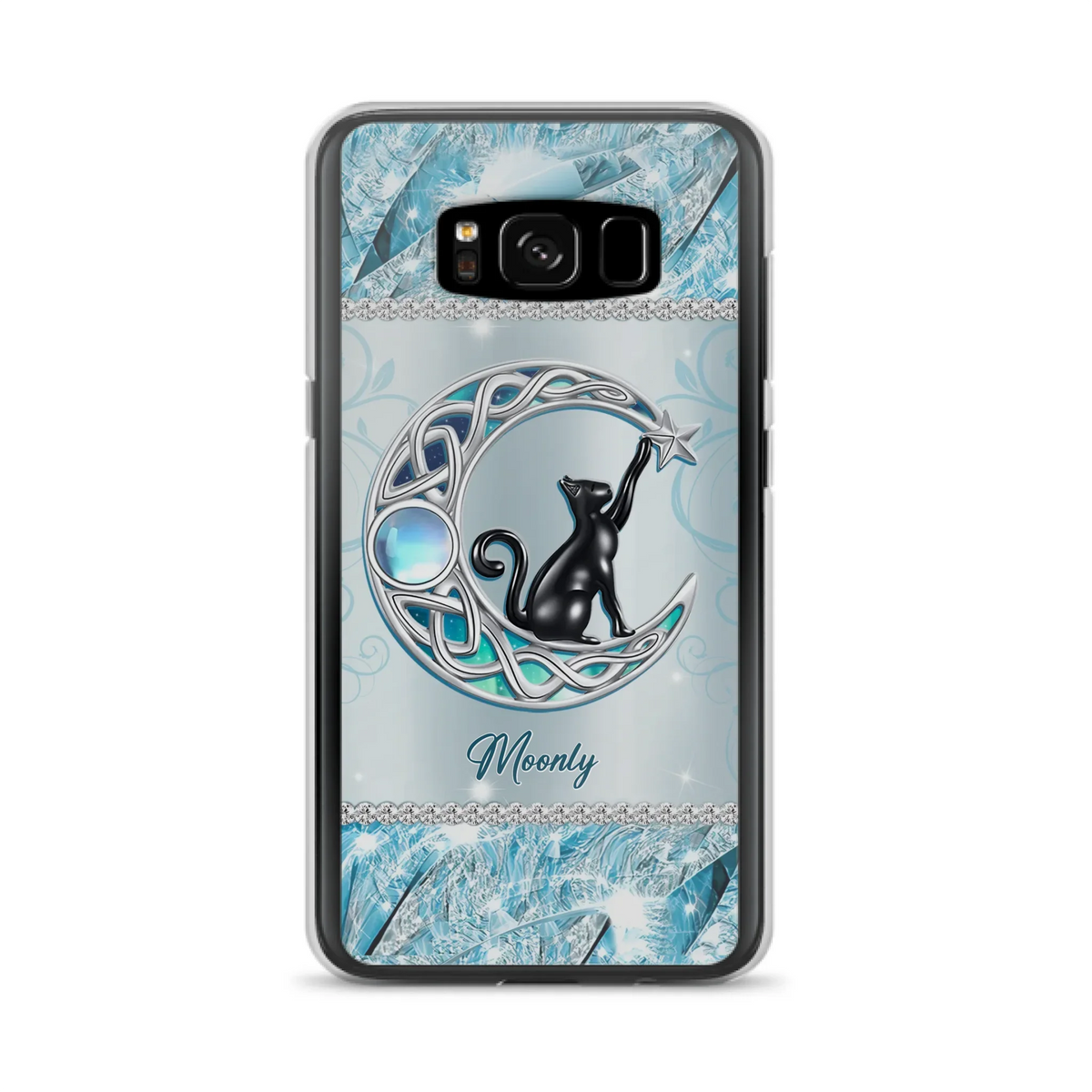 Custom Personalized Black Cat Moonstone Phone Case - Gift Idea For Cat Lover - Case For iPhone/ Samsung
