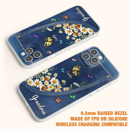 Custom Personalized Daisy And Butterfly Grandma Phone Case - Gift Idea For Grandma - Upto 10 Kids - Case For iPhone/Samsung