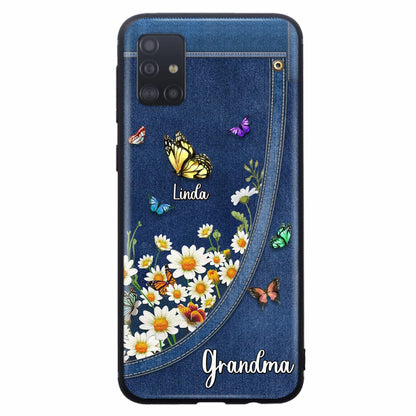 Custom Personalized Daisy And Butterfly Grandma Phone Case - Gift Idea For Grandma - Upto 10 Kids - Case For iPhone/Samsung