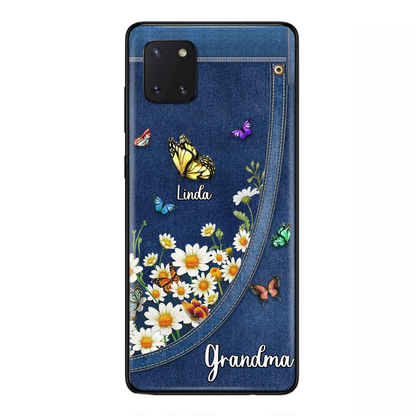 Custom Personalized Daisy And Butterfly Grandma Phone Case - Gift Idea For Grandma - Upto 10 Kids - Case For iPhone/Samsung