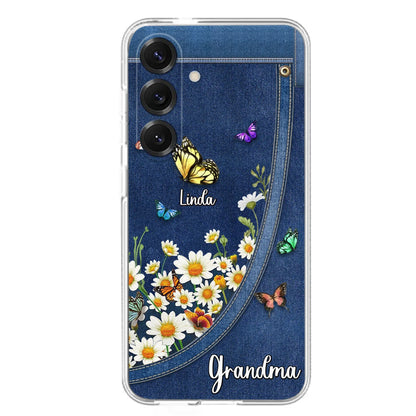 Custom Personalized Daisy And Butterfly Grandma Phone Case - Gift Idea For Grandma - Upto 10 Kids - Case For iPhone/Samsung
