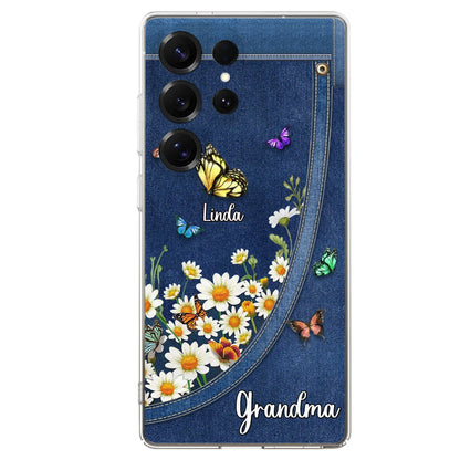 Custom Personalized Daisy And Butterfly Grandma Phone Case - Gift Idea For Grandma - Upto 10 Kids - Case For iPhone/Samsung