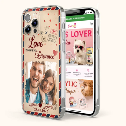 Custom Personalized Couple Phone Case - Gift Idea For Couple/ Valentines Day - Upload Photo - Love Knows No Distance - Case For iPhone/ Samsung
