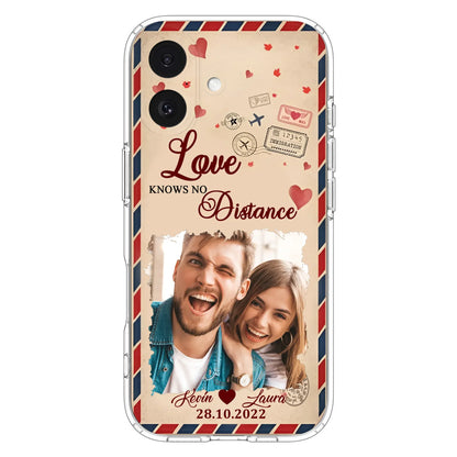 Custom Personalized Couple Phone Case - Gift Idea For Couple/ Valentines Day - Upload Photo - Love Knows No Distance - Case For iPhone/ Samsung