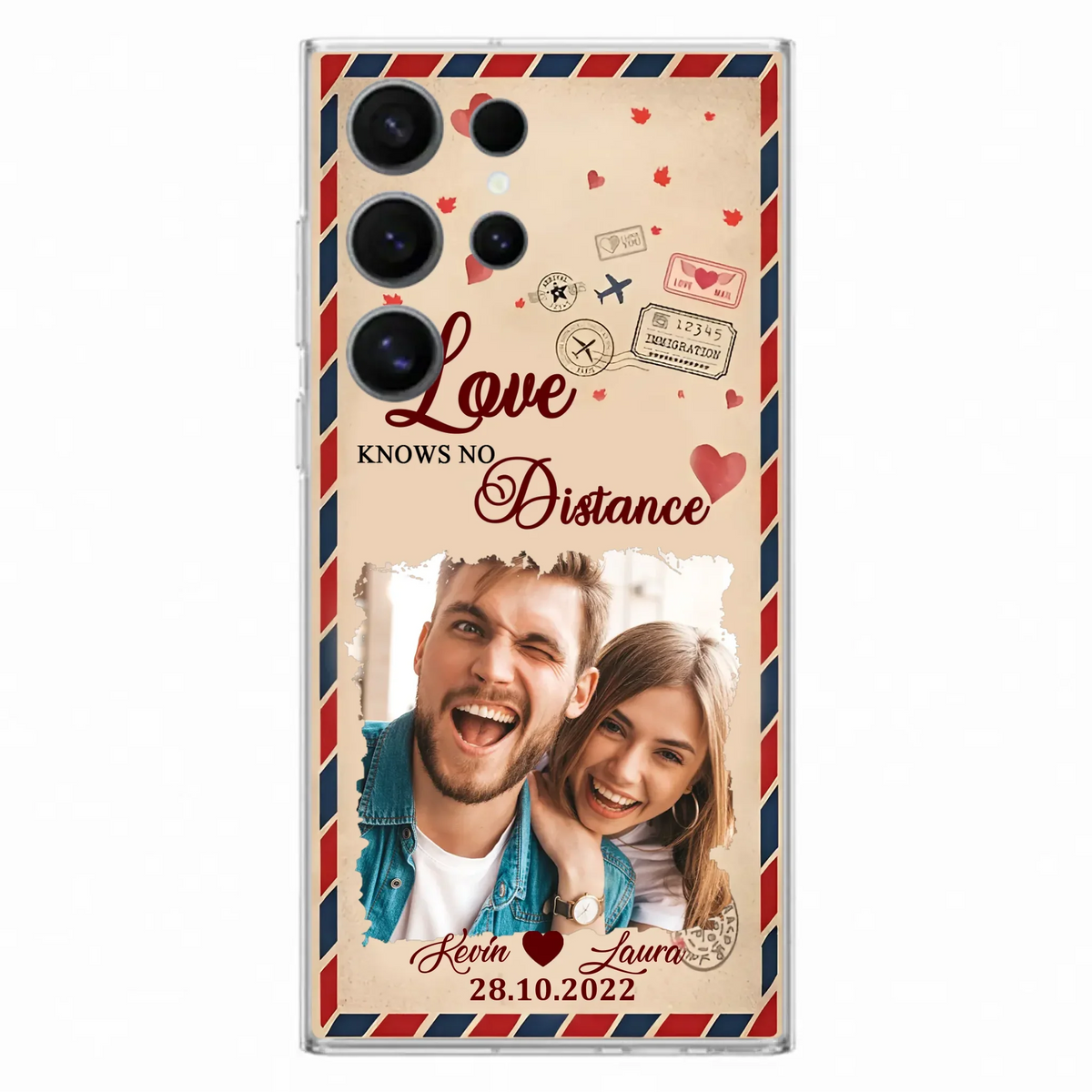 Custom Personalized Couple Phone Case - Gift Idea For Couple/ Valentines Day - Upload Photo - Love Knows No Distance - Case For iPhone/ Samsung