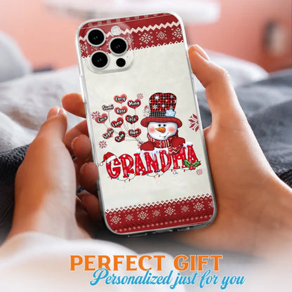 Personalized Snowman Grandma Phone Case - Christmas Gift Idea For Grandma - Up to 10 Kids - Case For iPhone/Samsung
