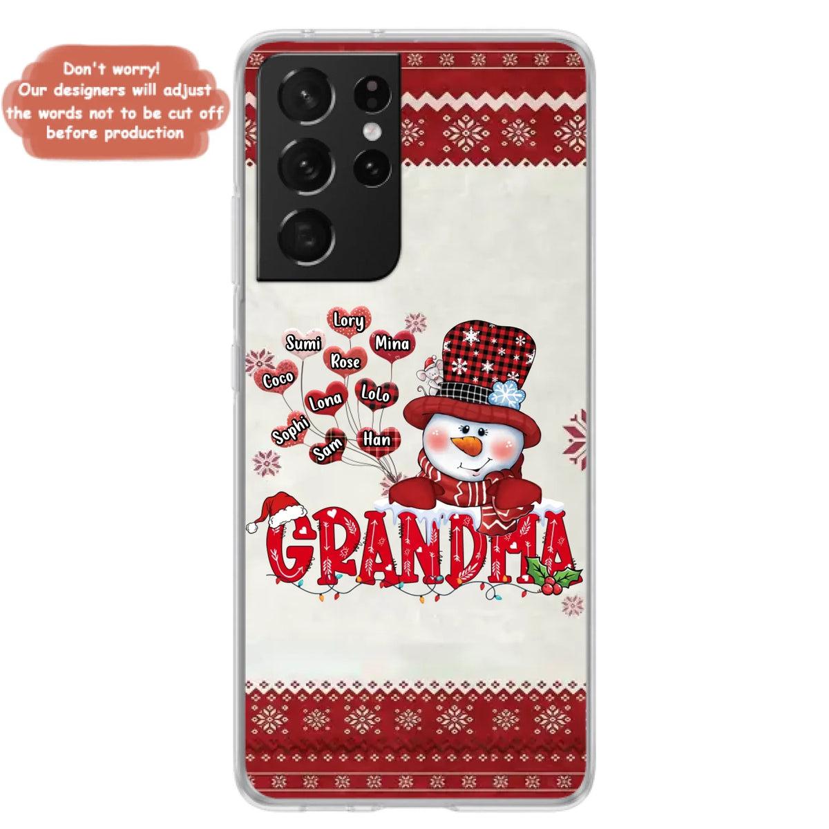 Personalized Snowman Grandma Phone Case - Christmas Gift Idea For Grandma - Up to 10 Kids - Case For iPhone/Samsung