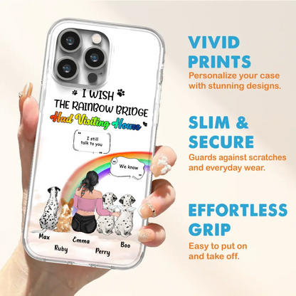 Personalized Pet Mom Phone Case - Upto 4 Pets - Memorial Gift Idea for Dog/Cat Lovers - I Wish The Rainbow Bridge Had Visiting Hours - Case for iPhone/Samsung